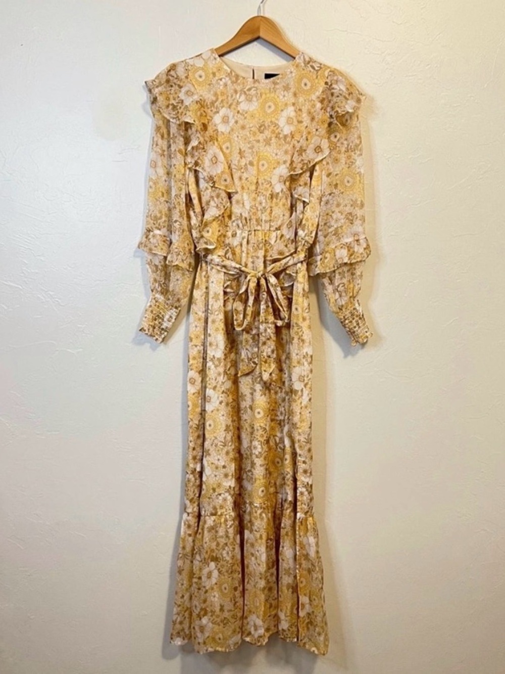 MINKPINK Yellow Floral Ruffle Maxi Dress